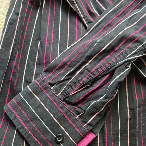 Le Chateau Black Dress Shirt with Pink and White Striped Design - Picture 5 of 8